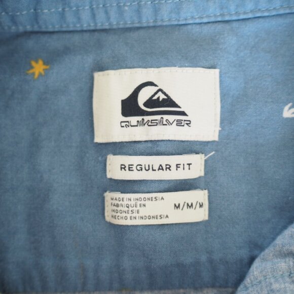 Quiksilver Men's Spaced Out Retro Light Blue Patterned Shirt Sz Regular Fit M - Picture 2 of 14